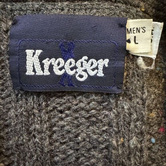 Vintage 1970s Kreeger Unisex Gray Donegal Wool Dark Academia Chunky Cardigan L - Picture 2 of 11